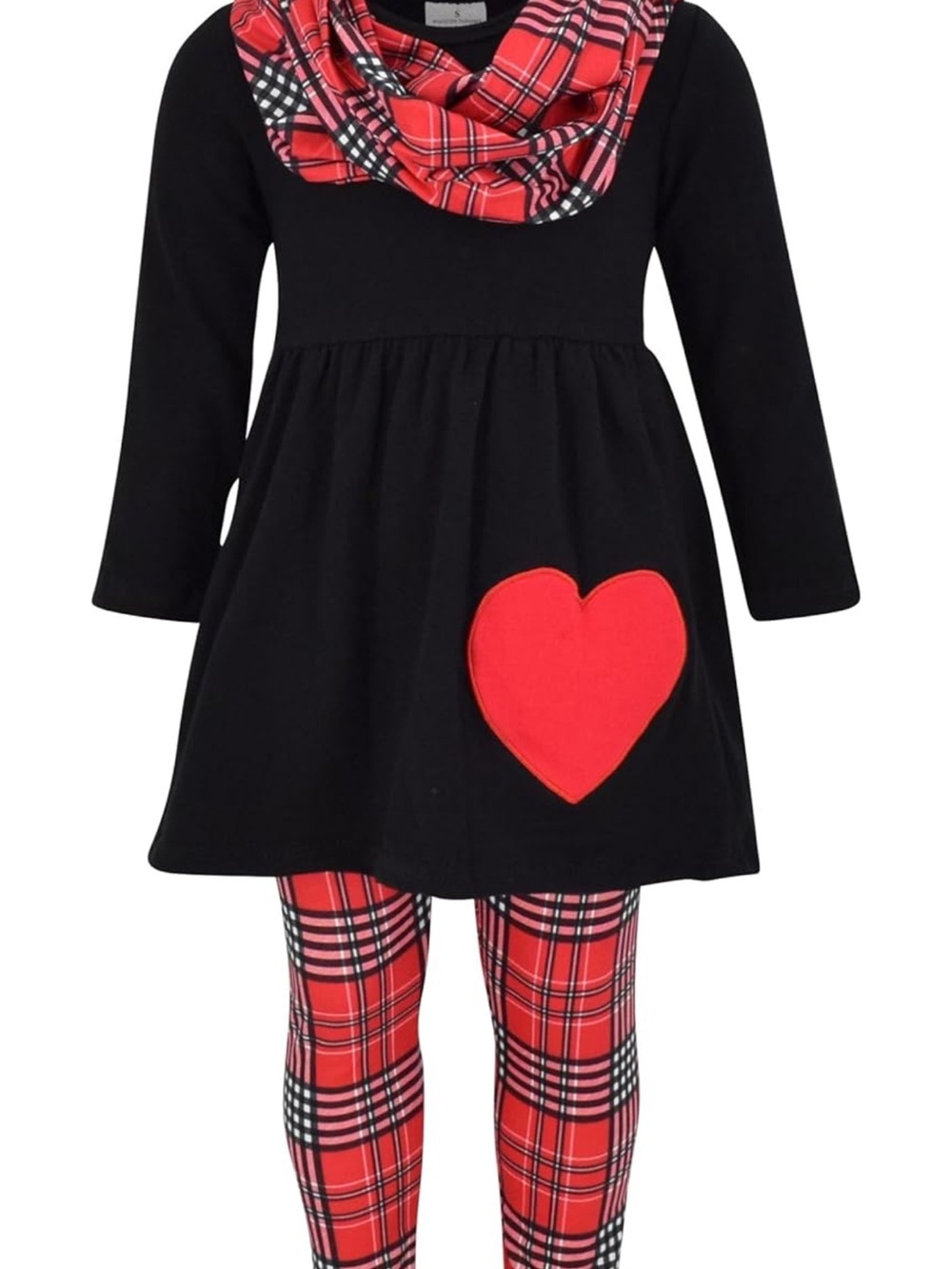 Black Knit Dress with Red Heart & Plaid Accents